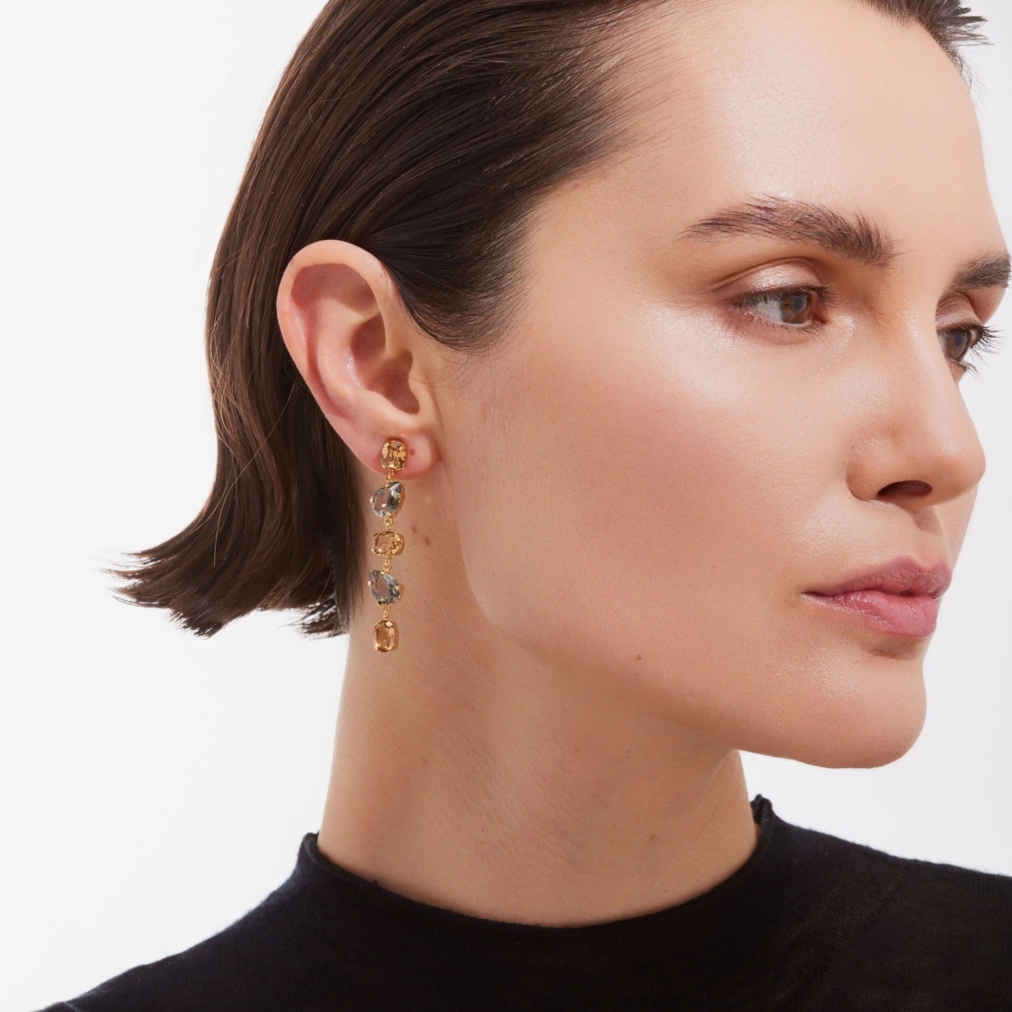 Victoria Cruz Champagne Long Drop Earrings