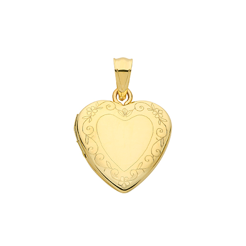 9ct Gold Engraved Heart Locket Necklace | Small