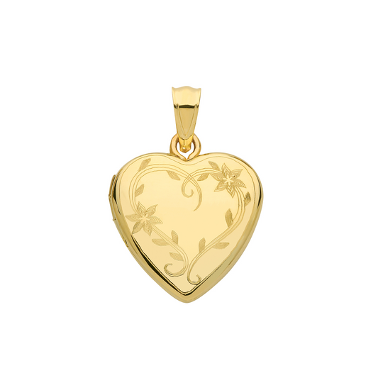 9ct Gold Floral Wreath Heart Locket Necklace | Small