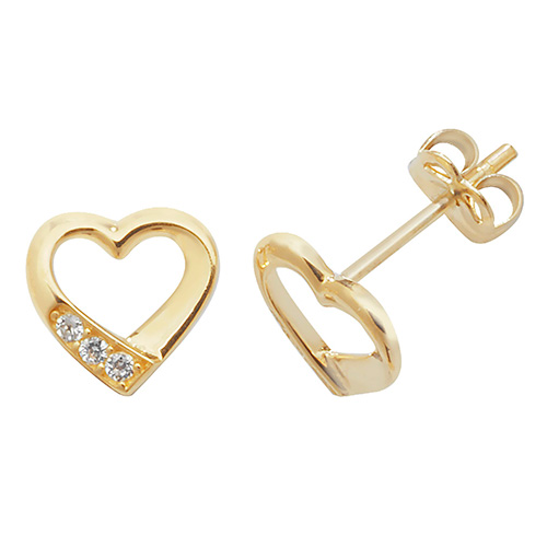 9ct Gold CZ Open Heart Stud Earrings - John Ross Jewellers