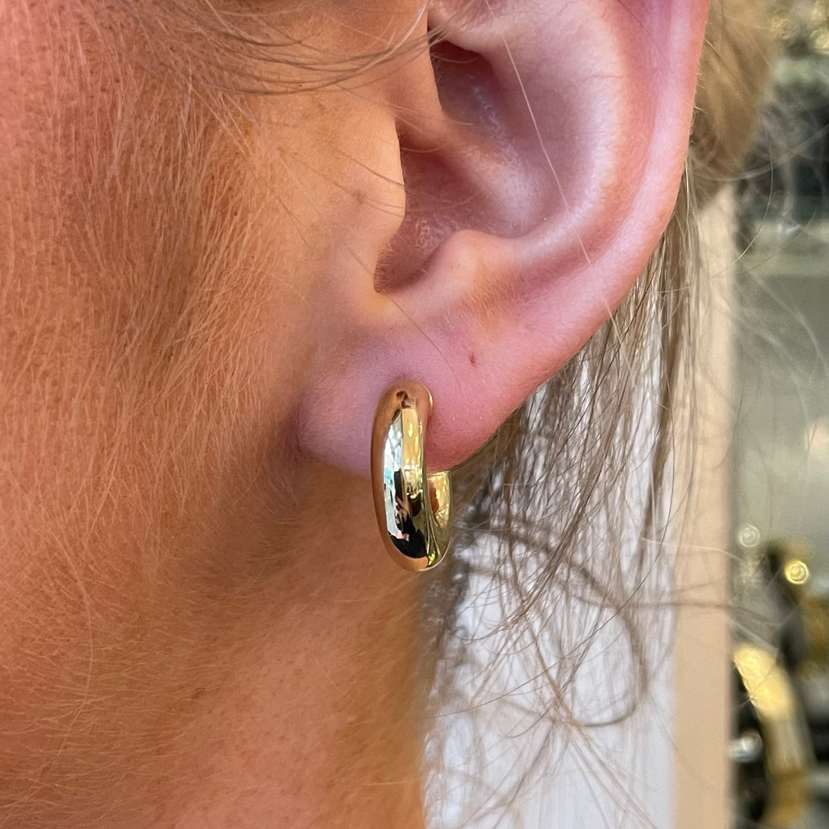 Stubbs 9ct gold chunky stud hoop earrings, 18mm, shown against a plain background