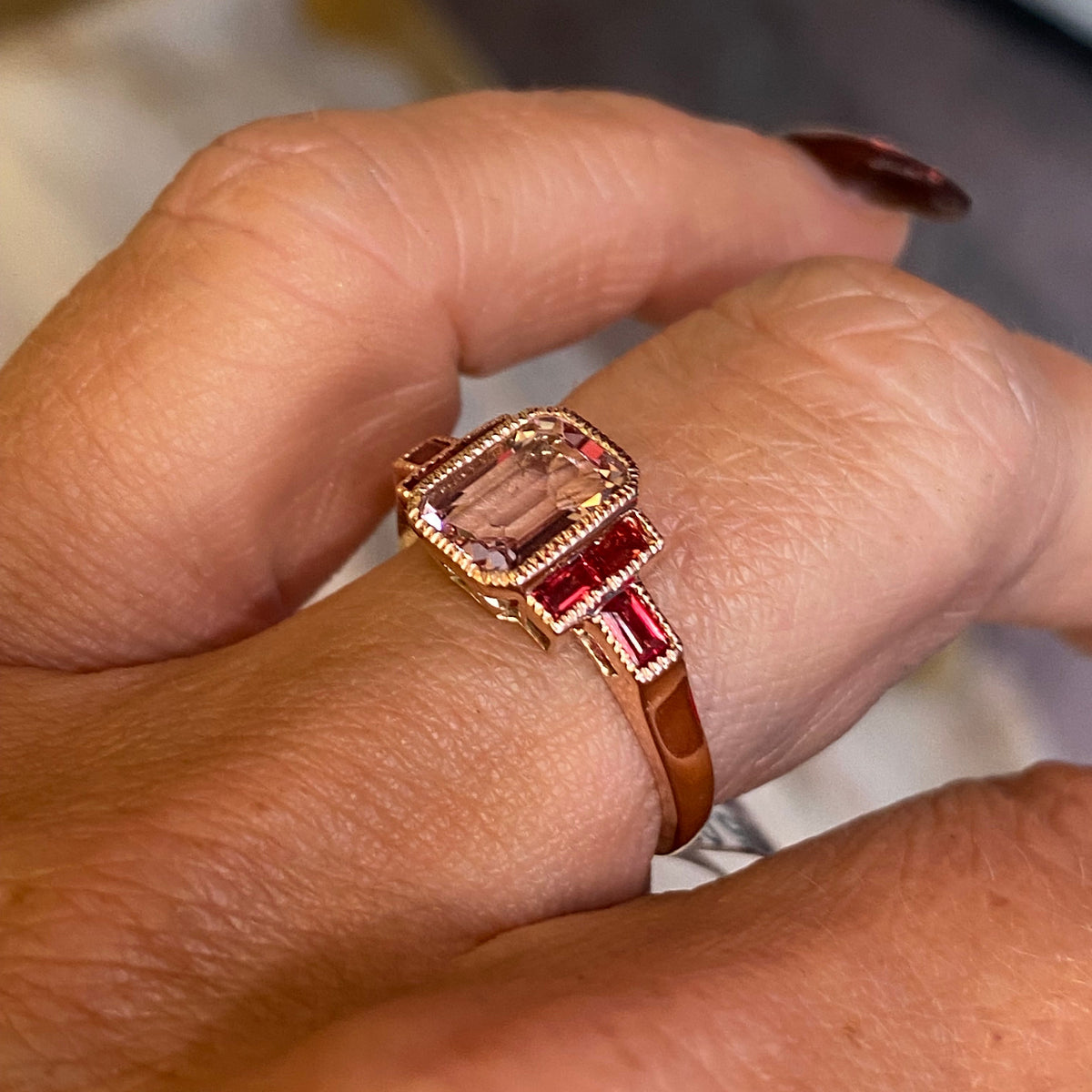 9ct Rose Gold Morganite & Orange Sapphire Ring