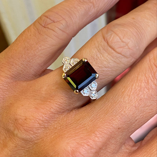 9ct Gold Garnet & Diamond Ring - John Ross Jewellers