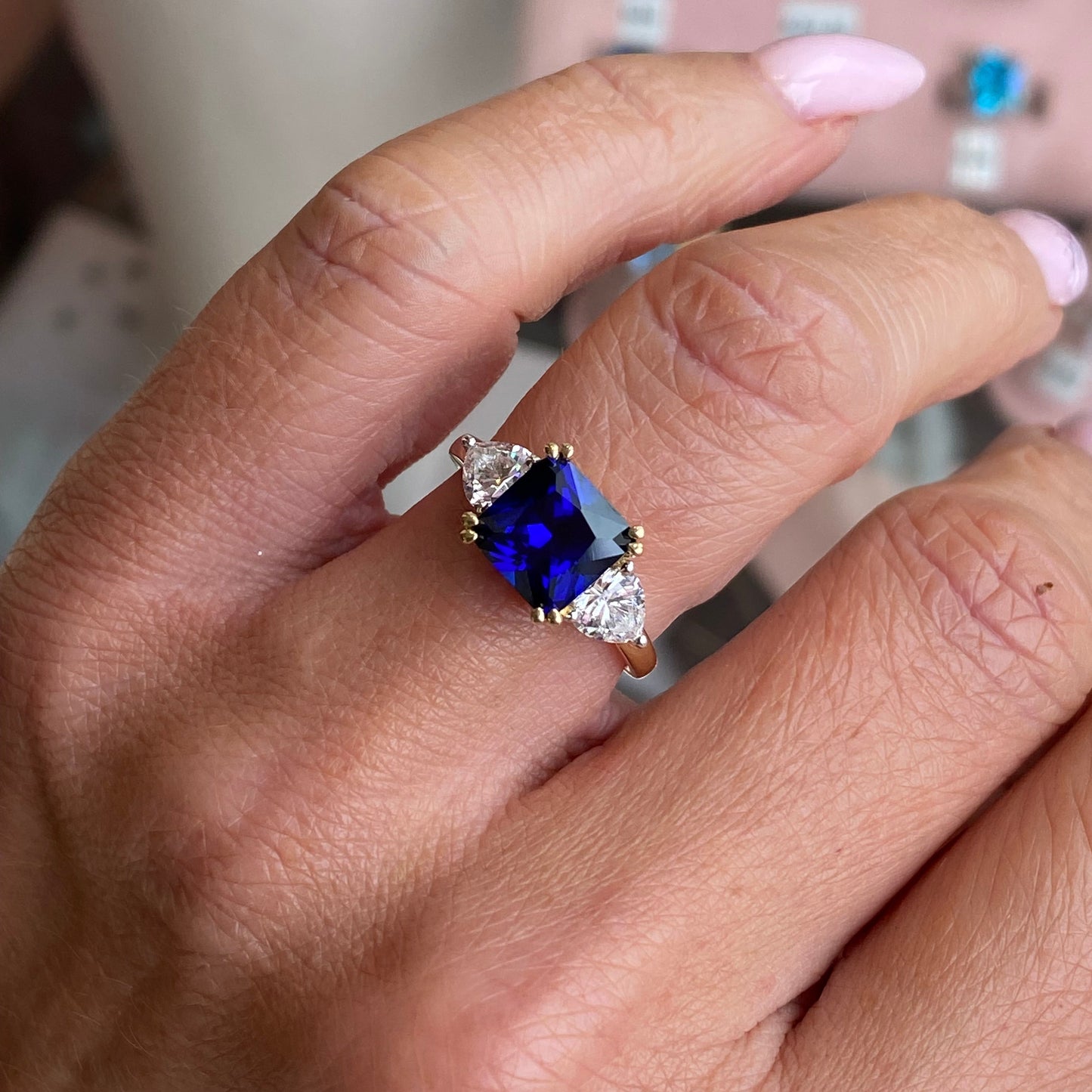 9ct Gold Created Sapphire & CZ Ring