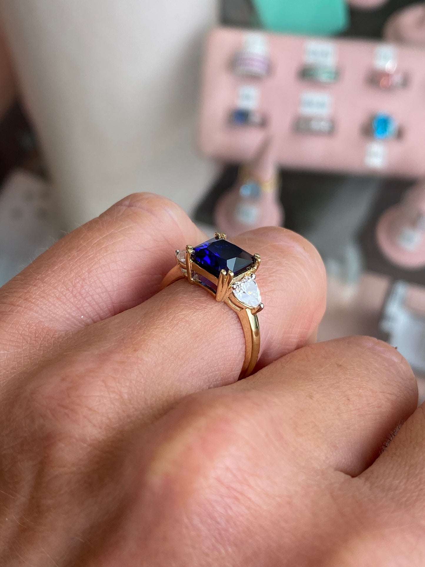 9ct Gold Created Sapphire & CZ Ring