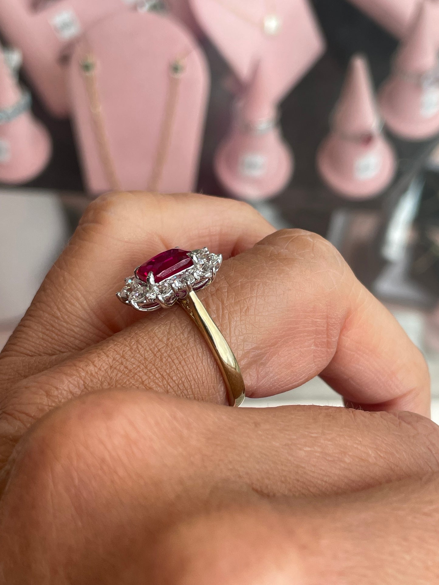 9ct gold lab-grown ruby cluster ring featuring a vibrant ruby gemstone cluster in a TCA brand jewelry design.