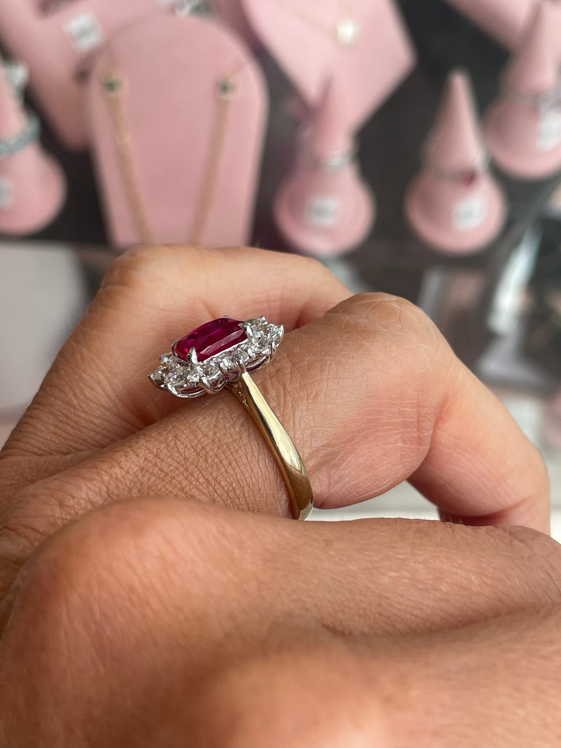 9ct gold lab-grown ruby cluster ring featuring a vibrant ruby gemstone cluster in a TCA brand jewelry design.