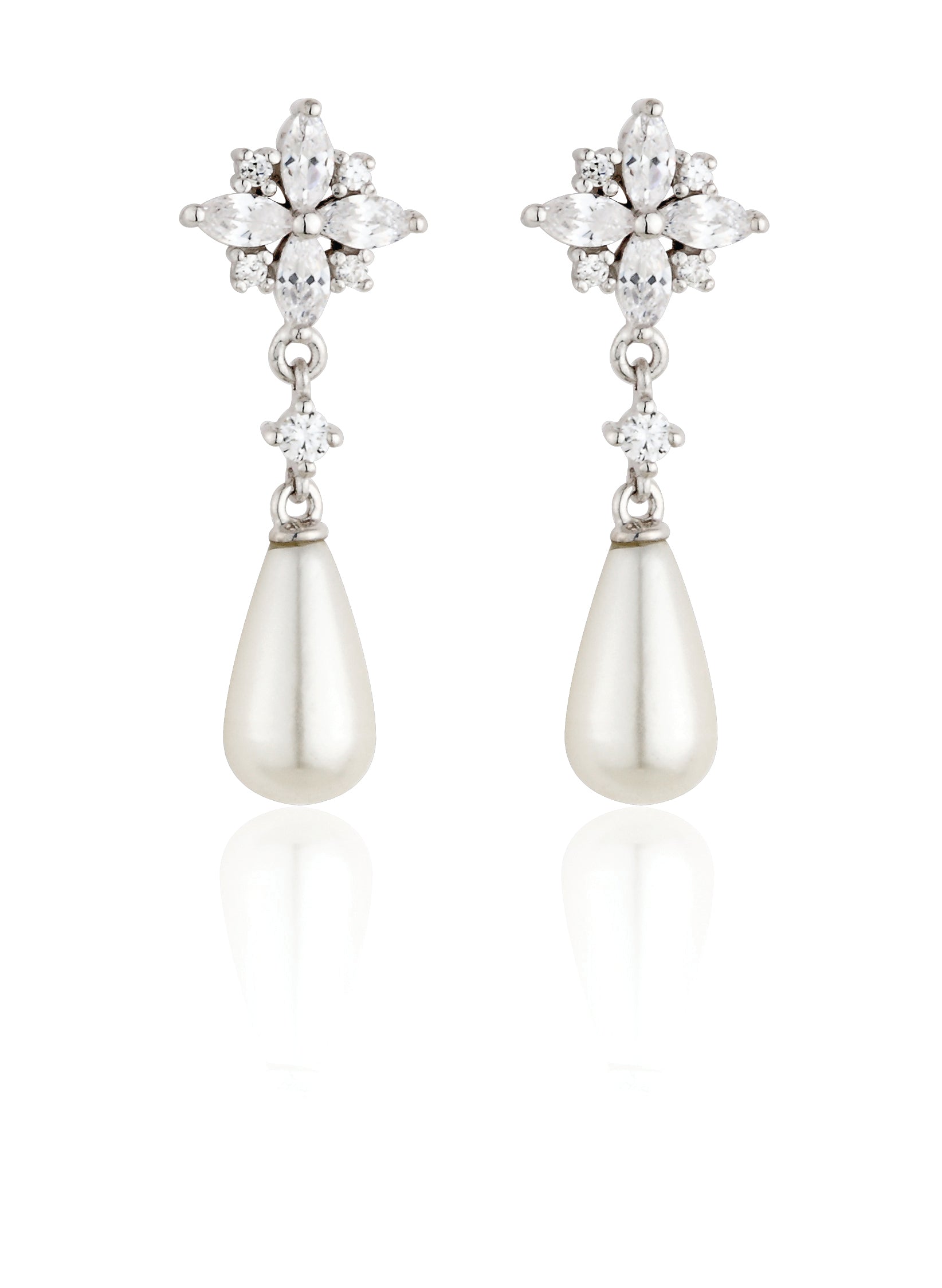 Silver Snowflake CZ Pearl Drop Earrings - John Ross Jewellers