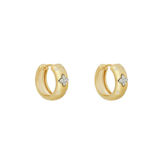 Sunshine CZ Quatrefoil Huggie Hoop Earrings | 15mm - John Ross Jewellers