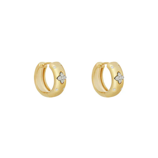 Sunshine CZ Quatrefoil Huggie Hoop Earrings | 15mm - John Ross Jewellers