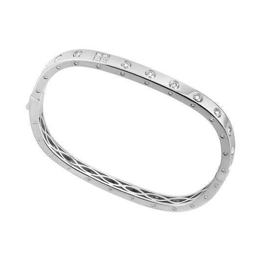 Silver CZ Studded Rectangle Bangle - John Ross Jewellers