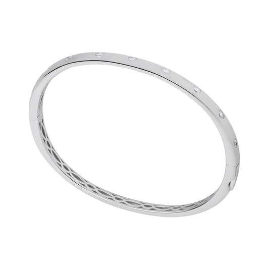 Silver CZ Studded Oval Bangle - John Ross Jewellers