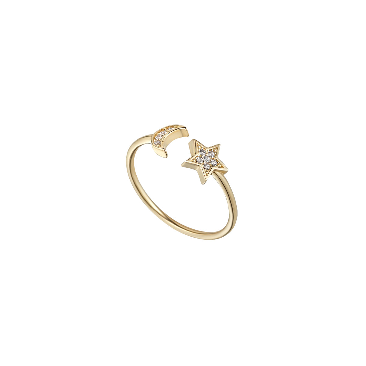 9ct Gold CZ Moon & Star Open Ring - John Ross Jewellers