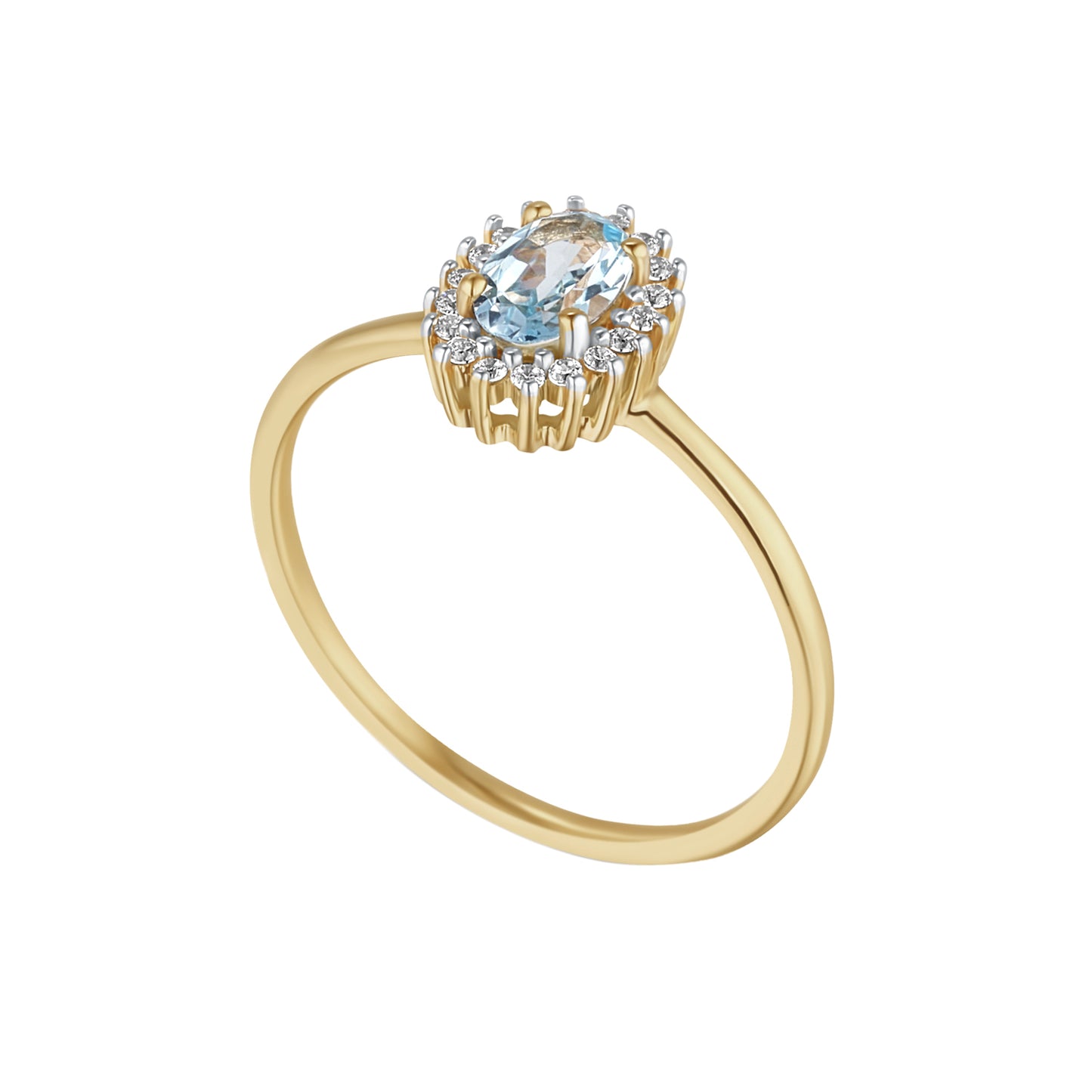 9ct Gold Blue Topaz & CZ Dainty Ring