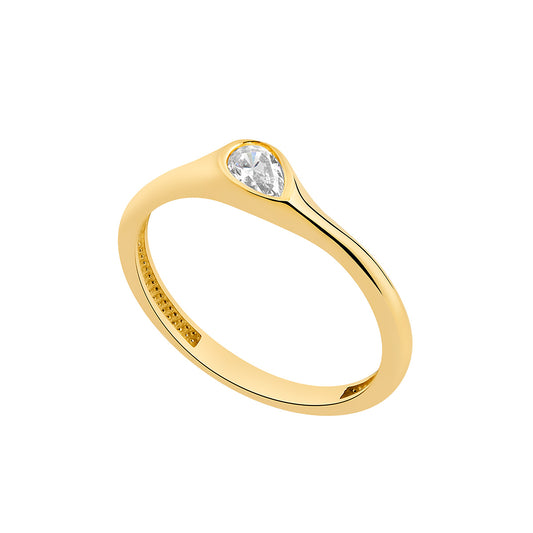 9ct Gold Dainty CZ Pear Solitaire Ring