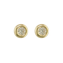 NJO 9ct gold bezel set CZ stud earrings featuring sparkling cubic zirconia stones on a polished gold stud design.