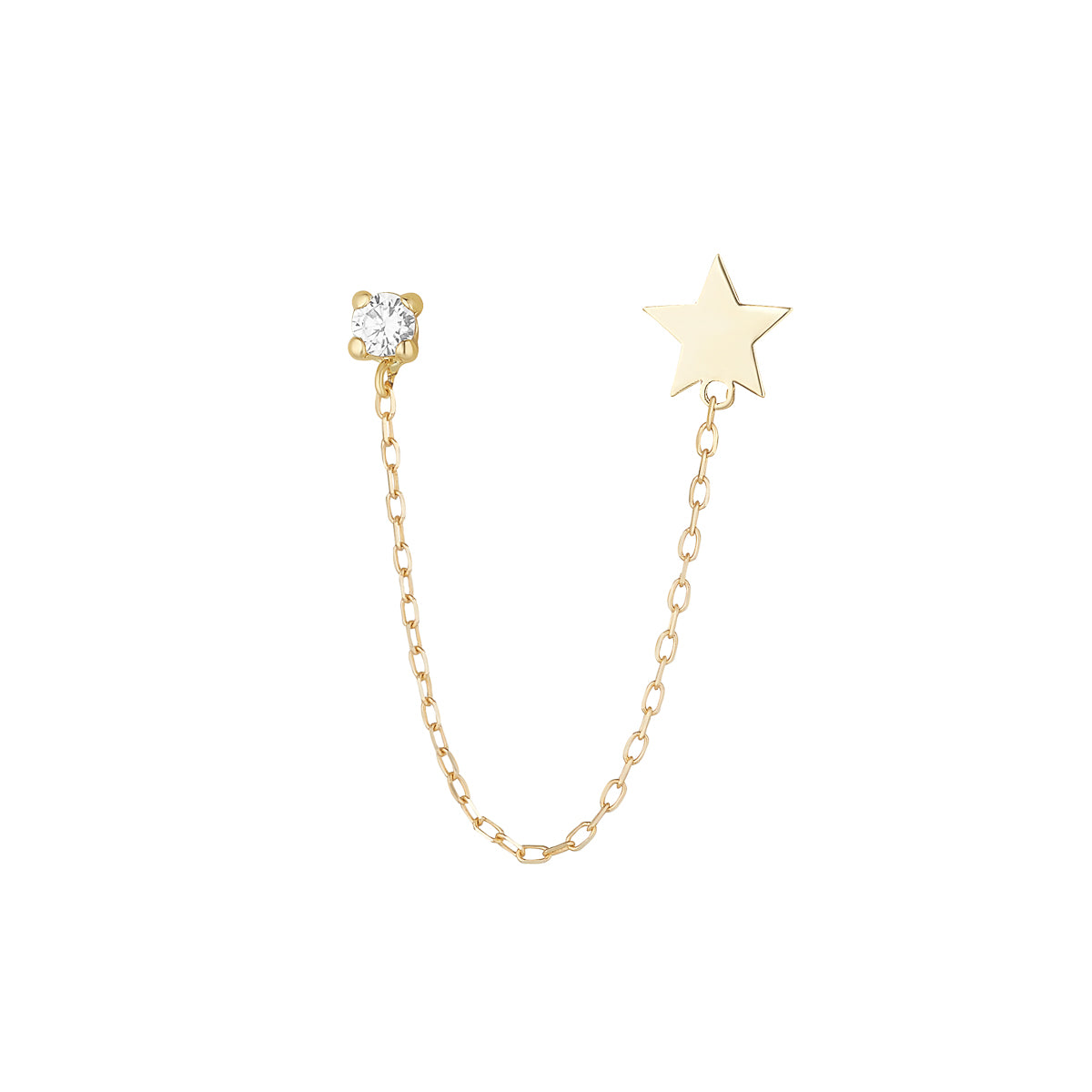 9ct Gold CZ & Star Chain Double Stud Earring - John Ross Jewellers