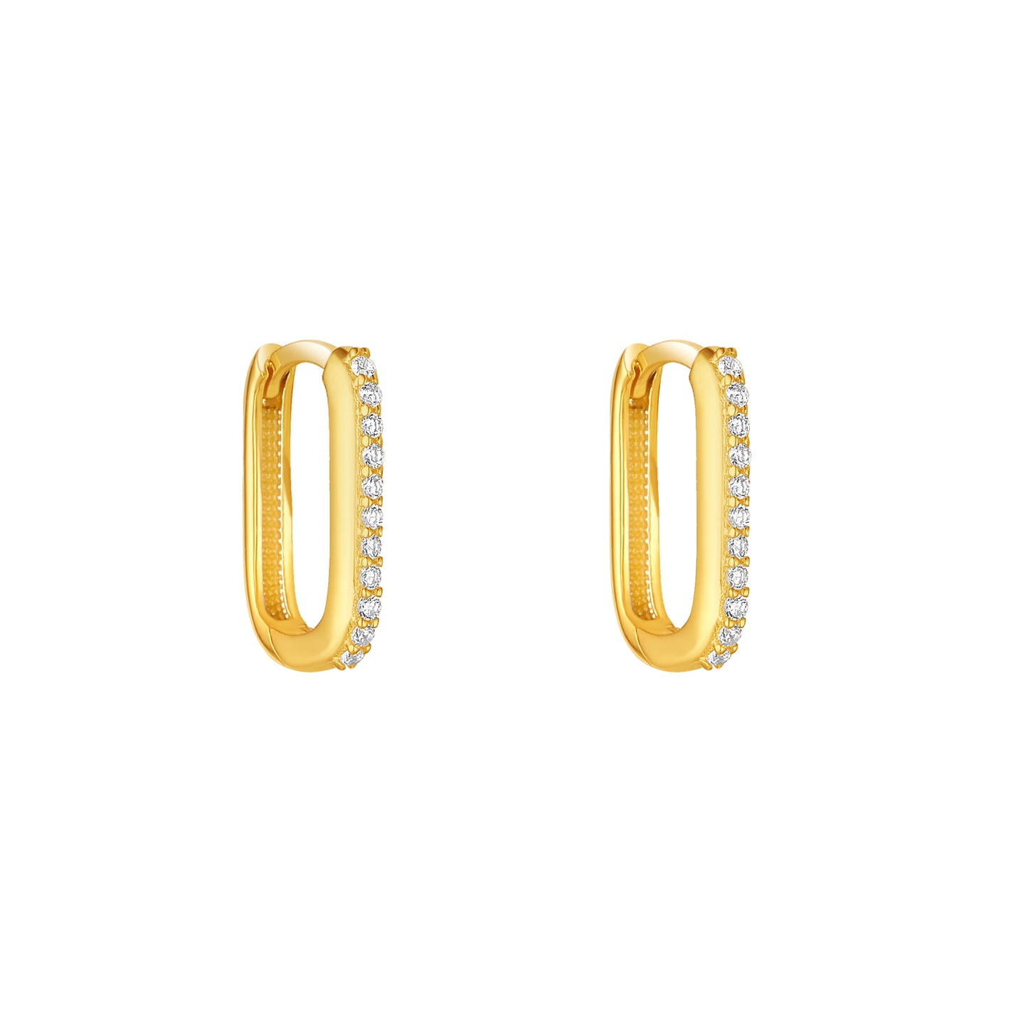 9ct Gold Rectangular CZ Huggie Hoop Earrings | 15mm - John Ross Jewellers