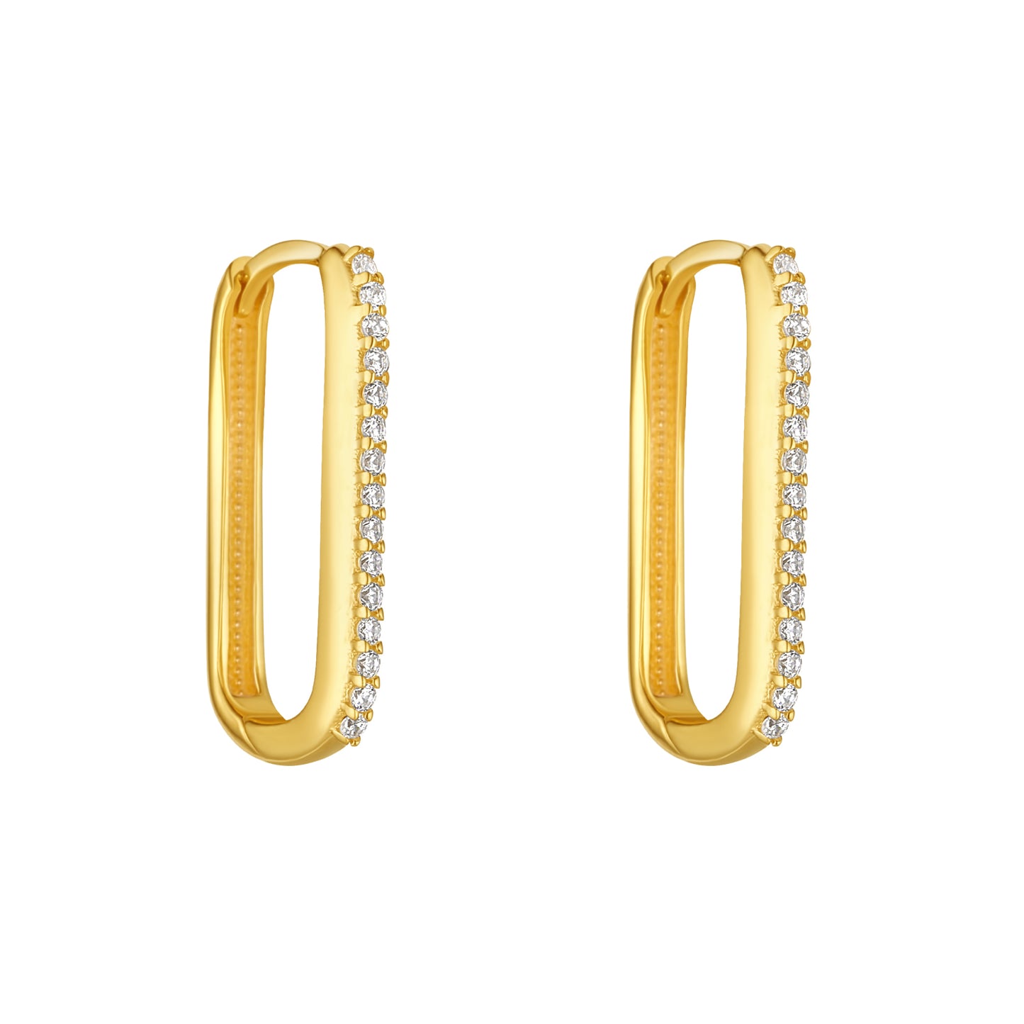 9ct Gold Rectangular CZ Huggie Hoop Earrings | 20mm - John Ross Jewellers