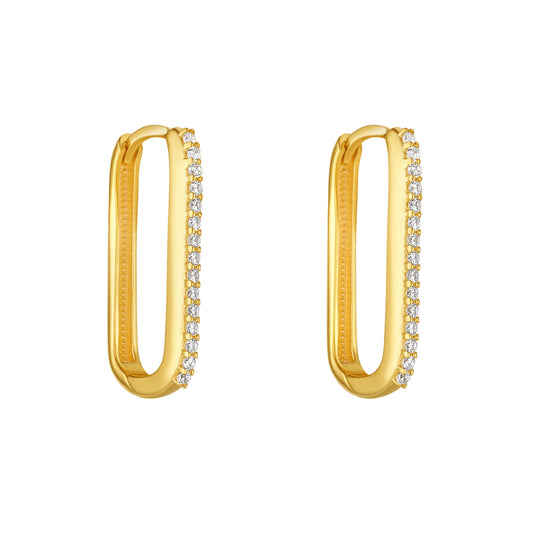 9ct Gold Rectangular CZ Huggie Hoop Earrings | 20mm - John Ross Jewellers