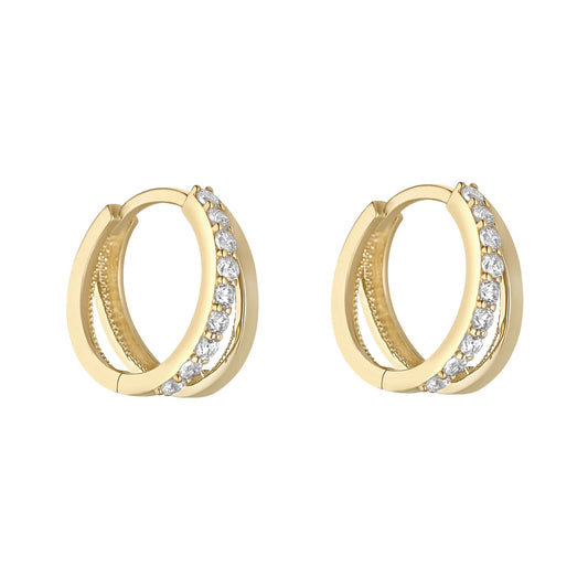 9ct Gold CZ Double Huggie Hoop Earrings - John Ross Jewellers