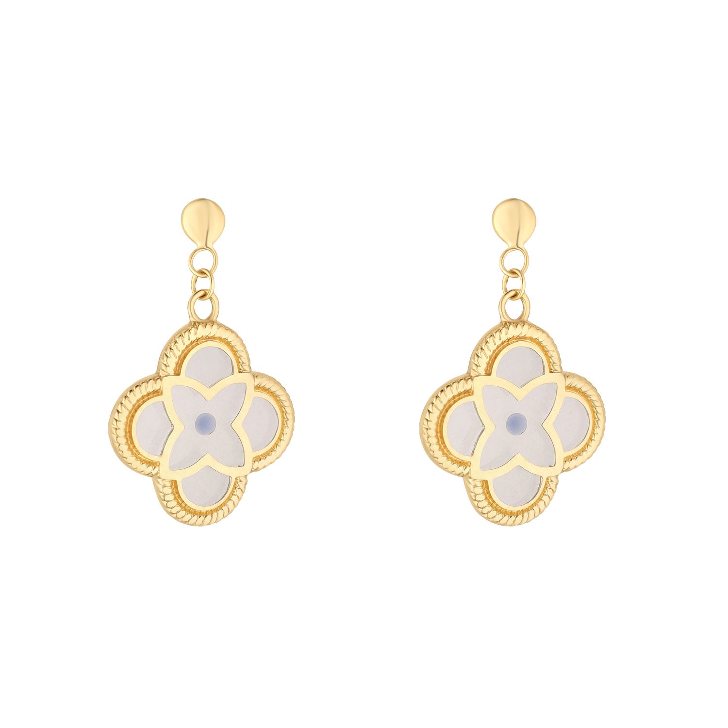 9ct Gold Nano Sapphire Quatrefoil Drop Earrings - John Ross Jewellers