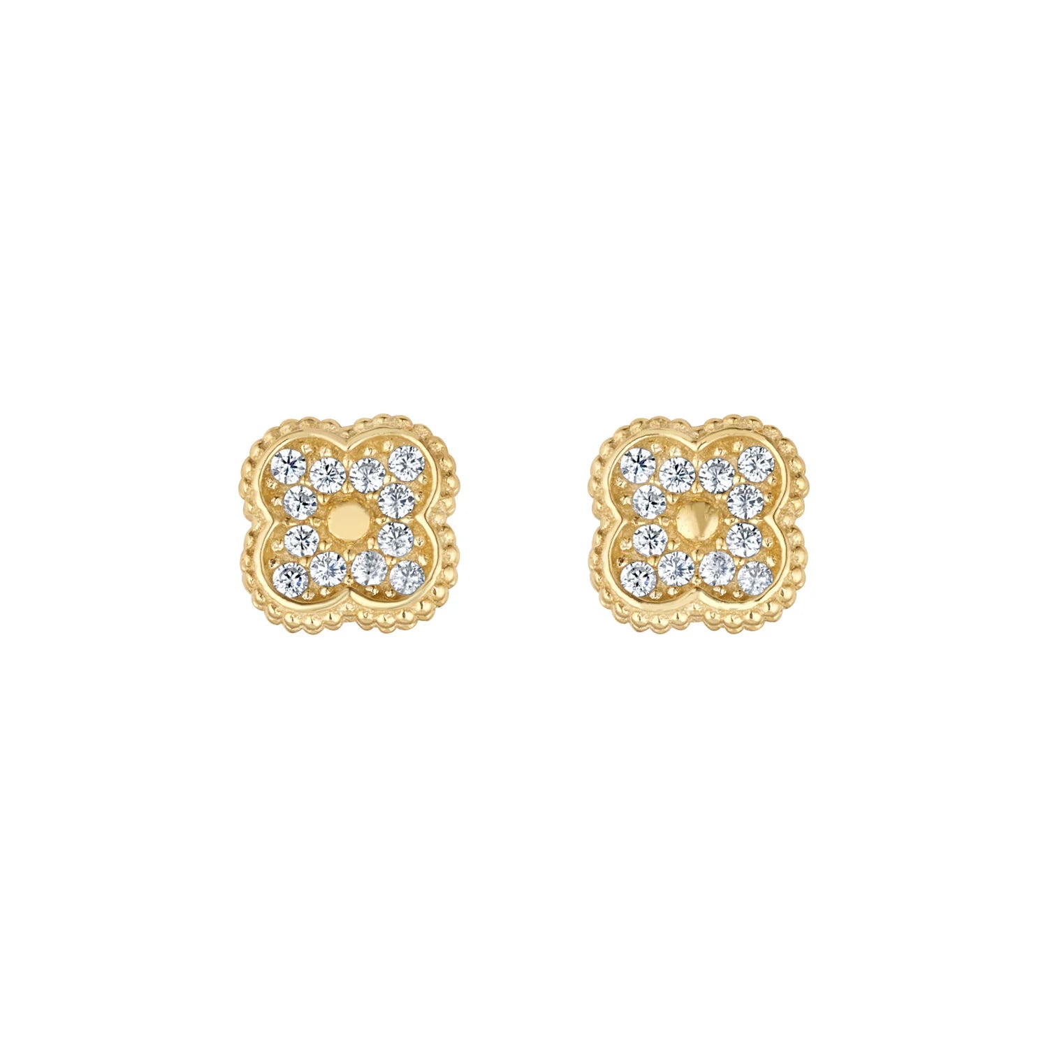 9ct Gold Pretty CZ Quatrefoil Stud Earrings - John Ross Jewellers