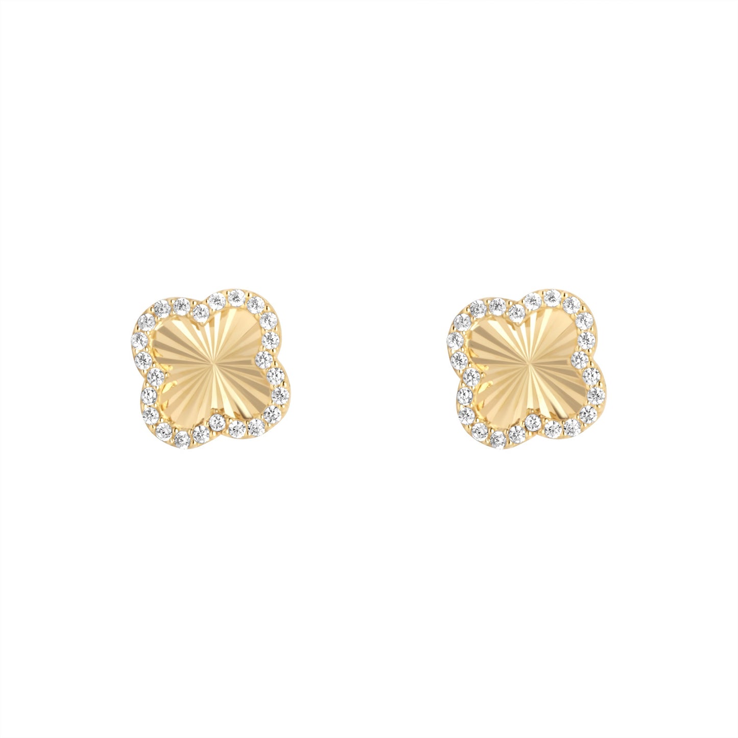 9ct Gold Alhambra Quatrefoil CZ Stud Earrings | 13mm - John Ross Jewellers