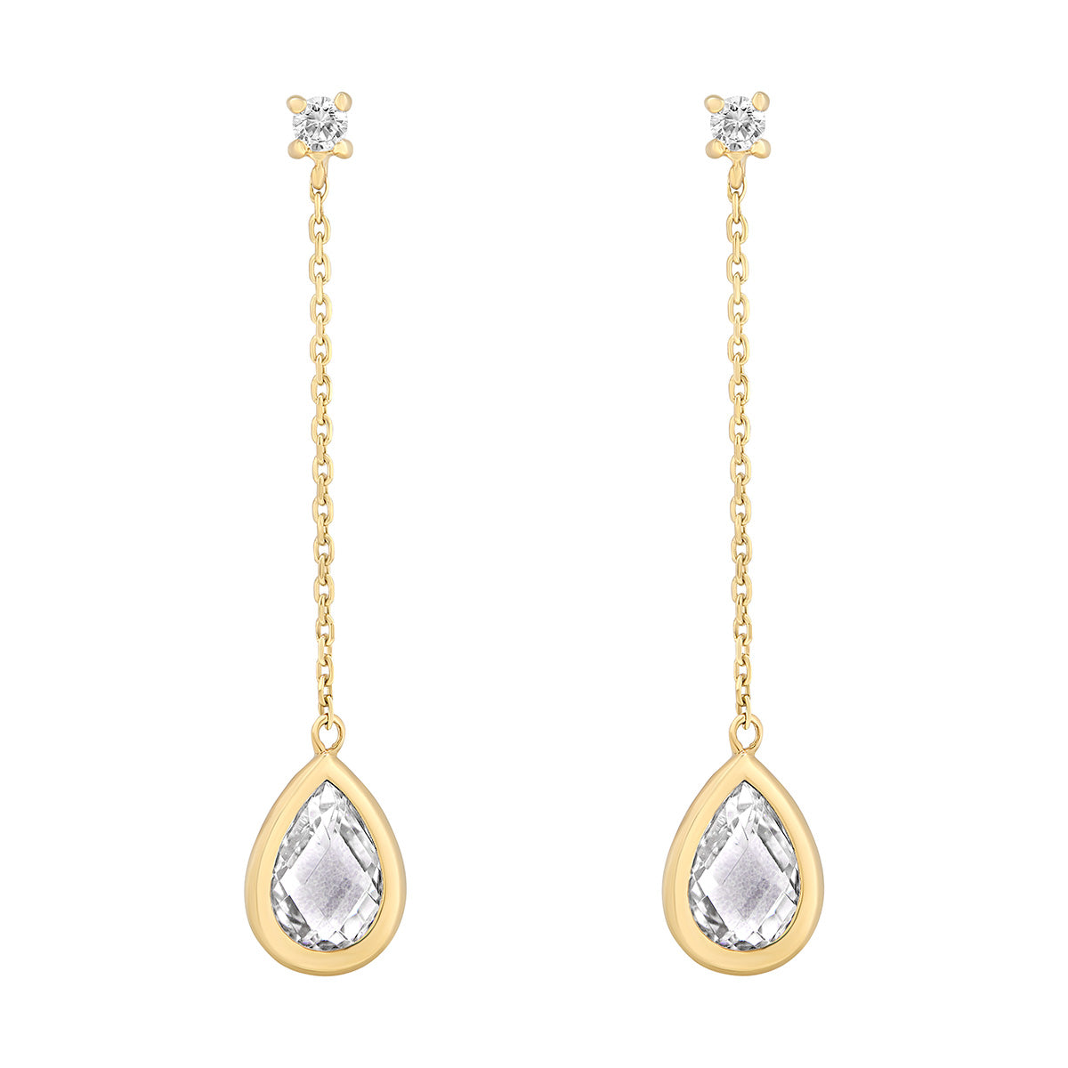 9ct Gold Pear CZ Chain Drop Earrings