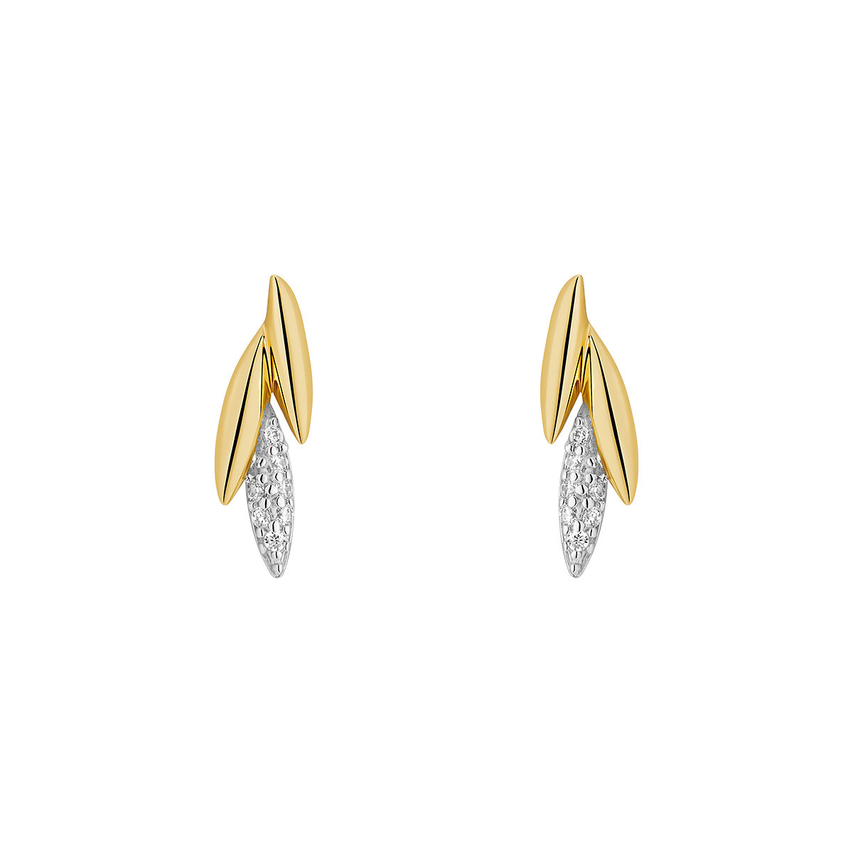 9ct Gold CZ Leaf Stud Earrings