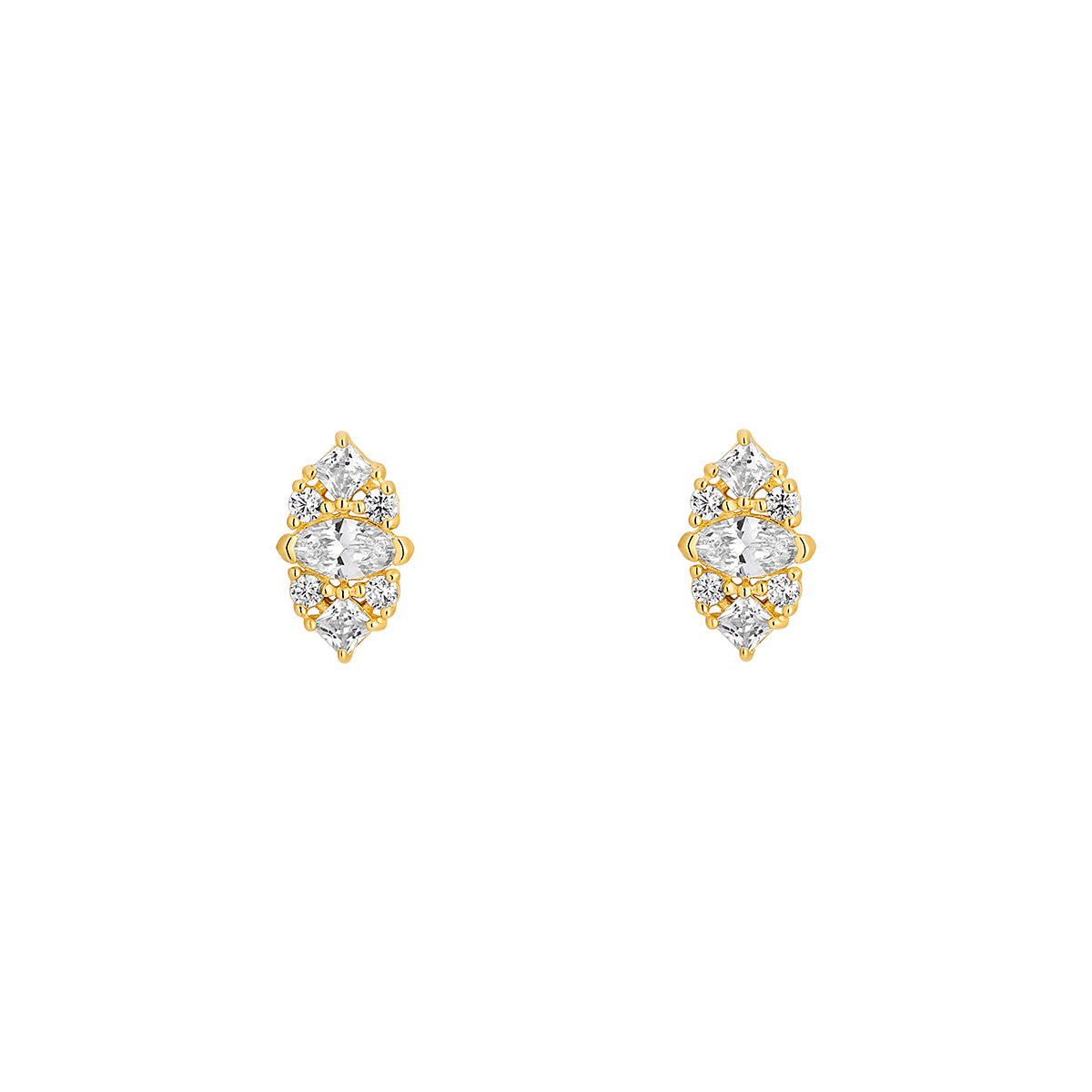 9ct Gold CZ Cluster Stud Earrings