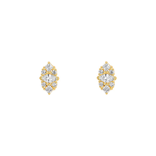 9ct Gold CZ Cluster Stud Earrings