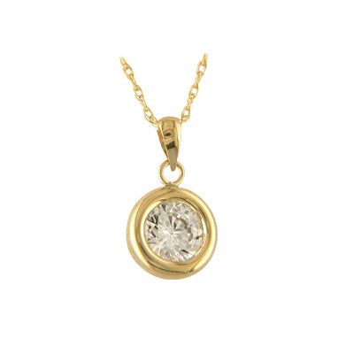NJO 9ct gold bezel set CZ necklace with a 6mm round cubic zirconia pendant, elegant jewelry for special occasions.