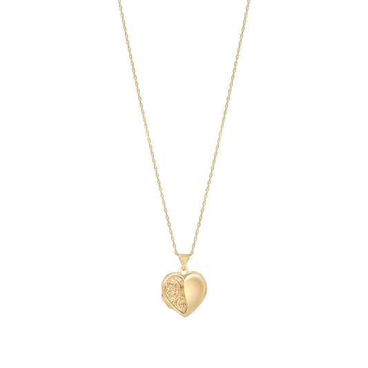 9ct Gold Engraved Heart Locket Necklace