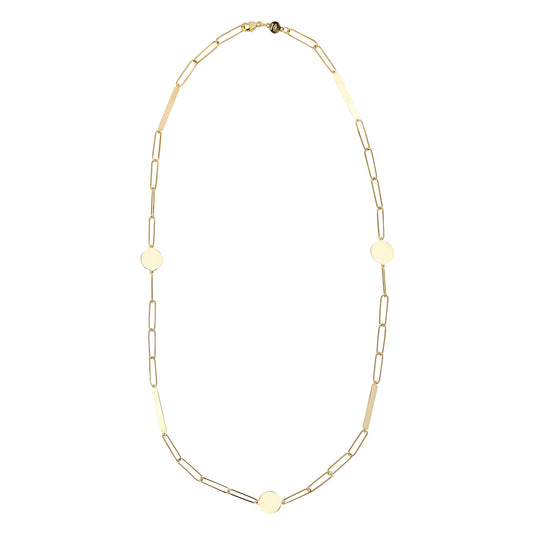 9ct Gold Disc & Bar Paperlink Necklace | 52cm - John Ross Jewellers