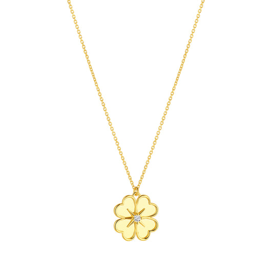 9ct Gold CZ Quatrefoil Necklace - John Ross Jewellers