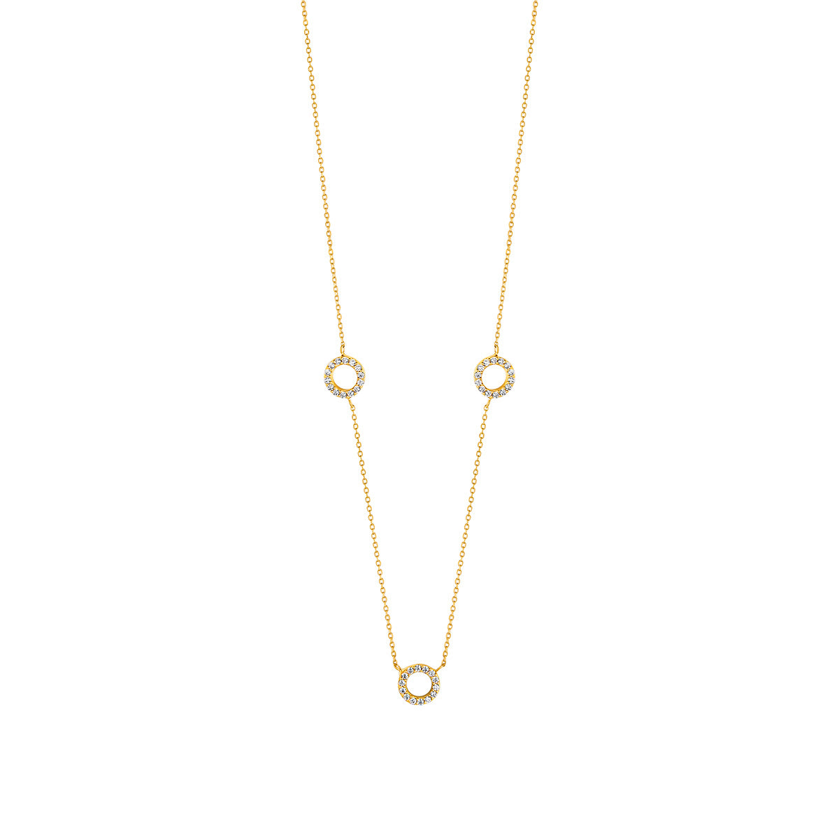 9ct Gold Three Circle CZ Necklace