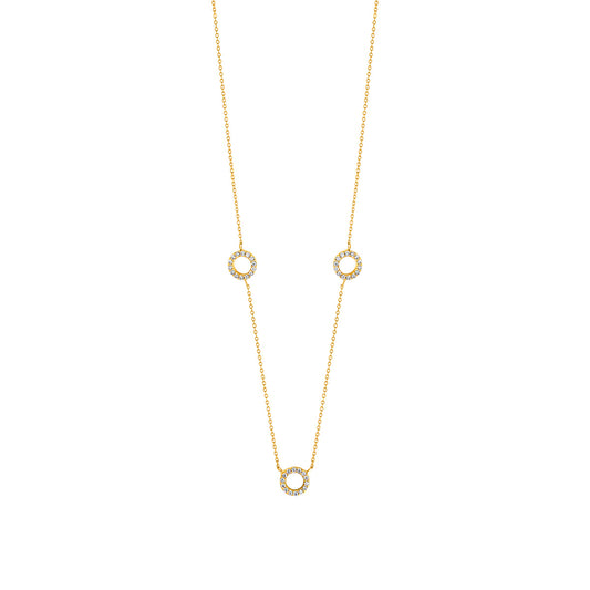 9ct Gold Three Circle CZ Necklace