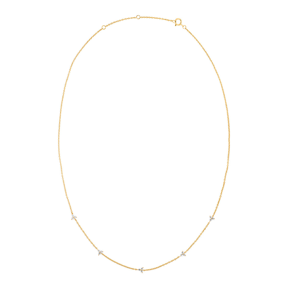9ct Gold Five Trefoils CZ Necklace
