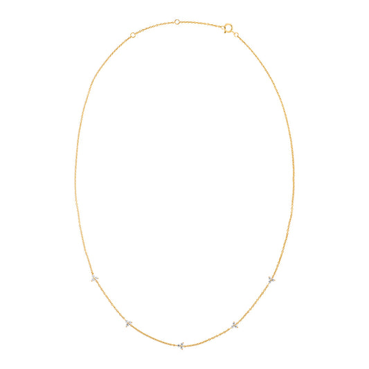 9ct Gold Five Trefoils CZ Necklace