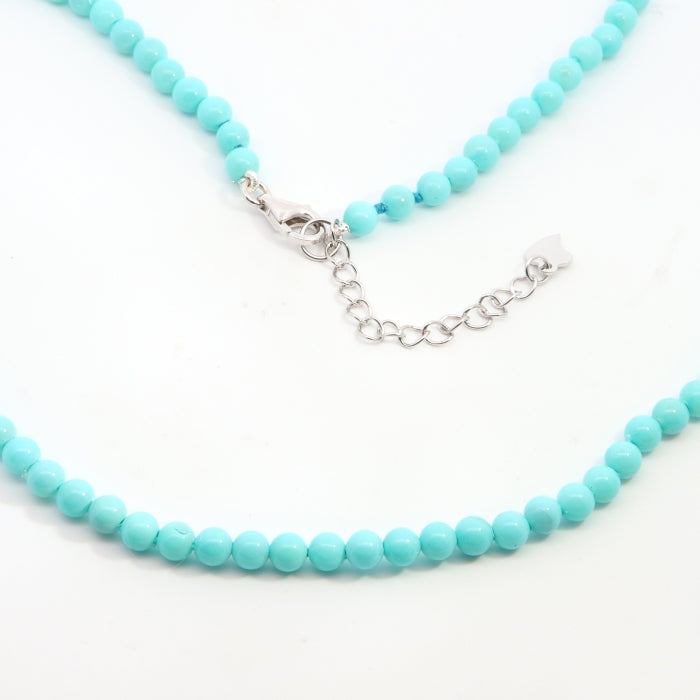 Silver 3mm synthetic turquoise beaded necklace by Comero, 42+5cm length, showcasing vibrant turquoise beads and silver accents.