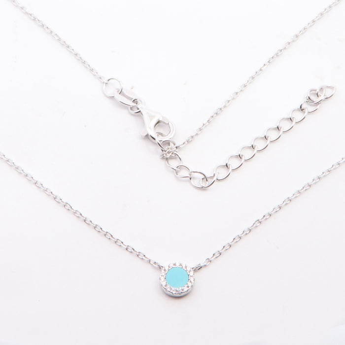 Silver Turquoise & CZ Halo Necklace | 40 + 5cm