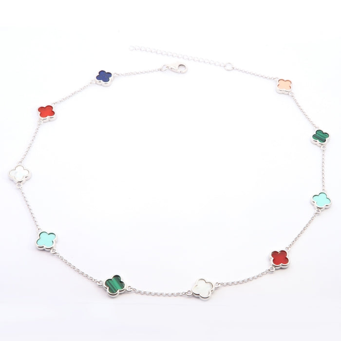 Silver Multi Colour Quatrefoil Necklace