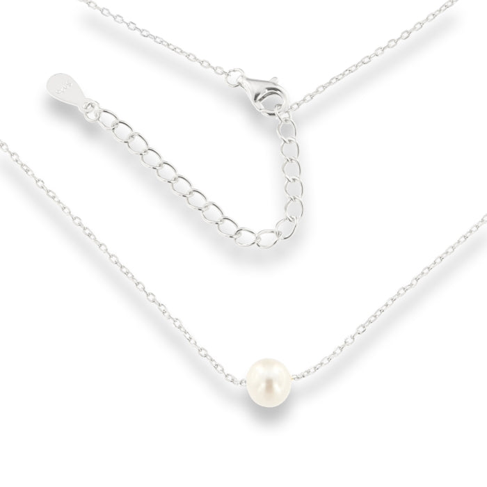 Silver 6.5mm faux pearl necklace by Comero with 42+3cm length, featuring elegant faux pearls on a sleek silver chain.