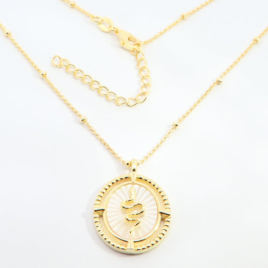 Sunshine Mother of Pearl Serpent Disc Necklace | 40+5cm - John Ross Jewellers