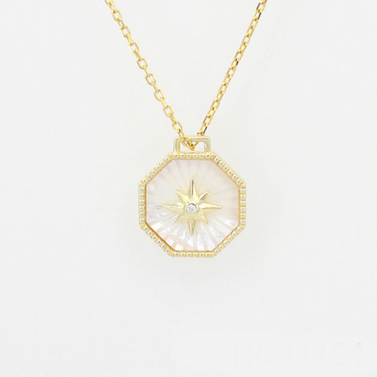 Sunshine Mother of Pearl Compass Disc Necklace | 40+5cm - John Ross Jewellers