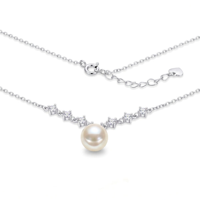 Silver CZ Pearl Drop Necklace