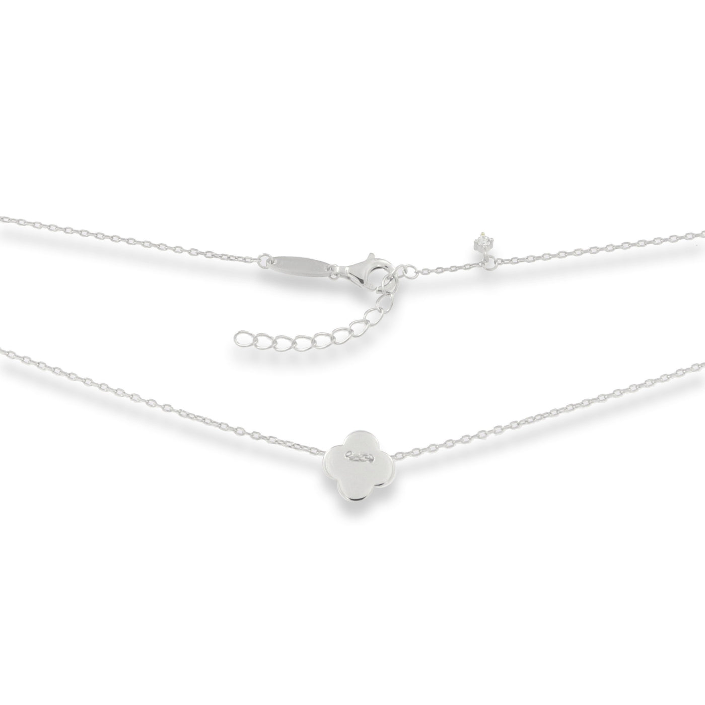 Silver Quatrefoil Disc Slider Necklace | 38+1+3cm - John Ross Jewellers