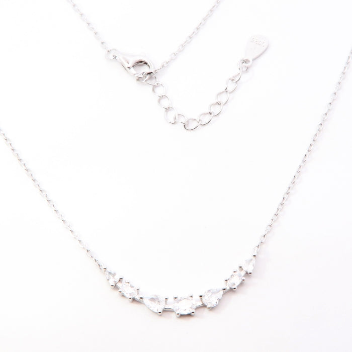 Silver CZ tiara necklace by Comero, featuring a delicate design and adjustable length of 42+3cm.