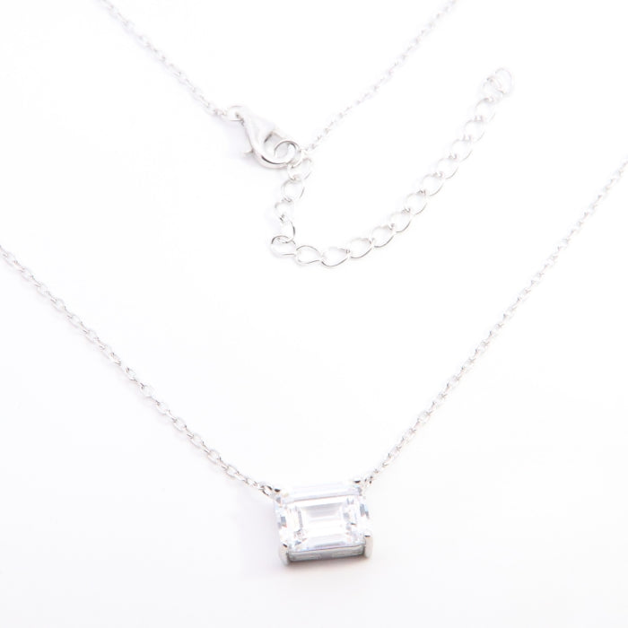 Silver Emerald Cut CZ Necklace - John Ross Jewellers